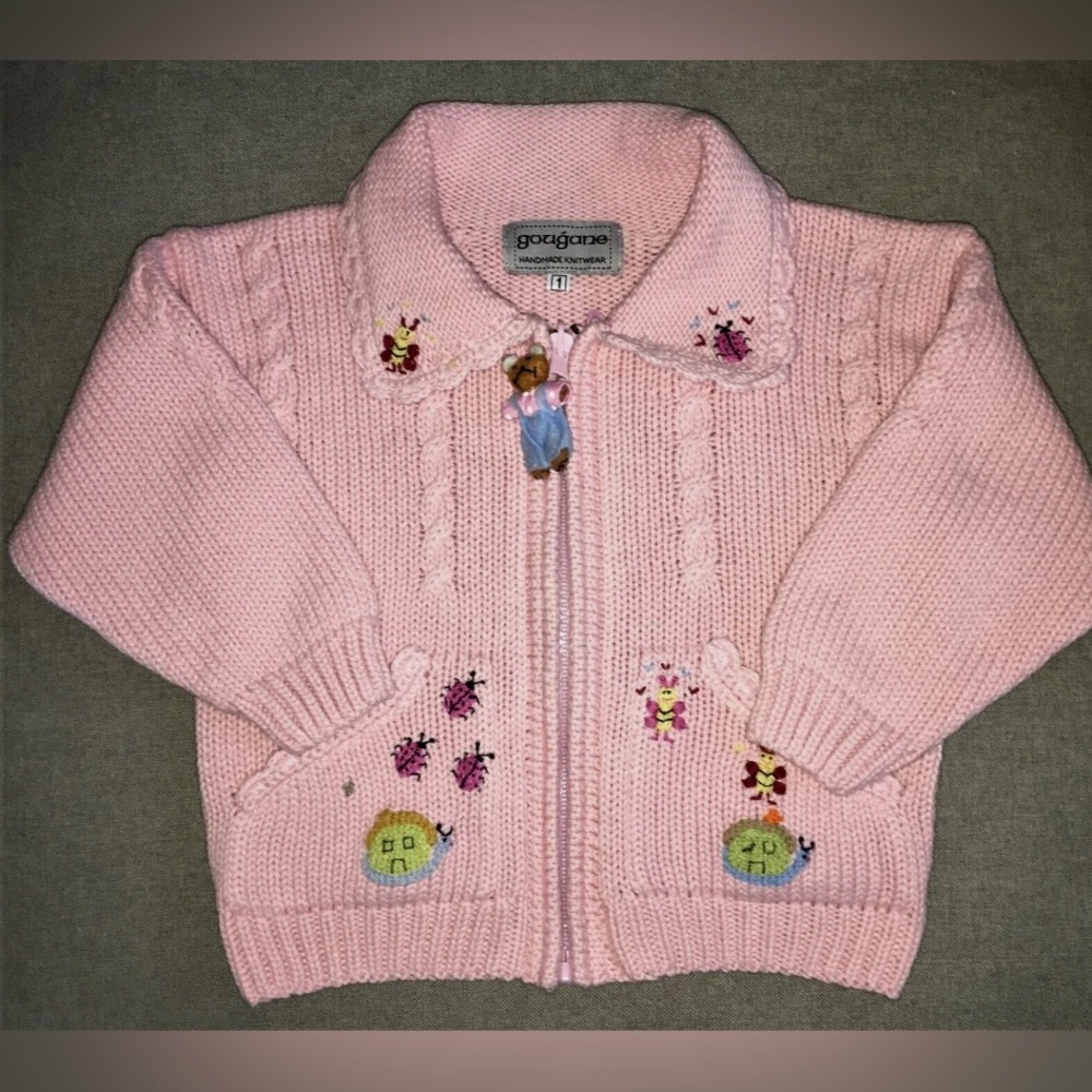 Baby Toddler Gougan CARDIGAN SWEATER Pink Embroidered Size 1 12 18 months EUC
